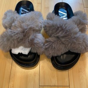 Gray Zara fluffy sandals worn one time